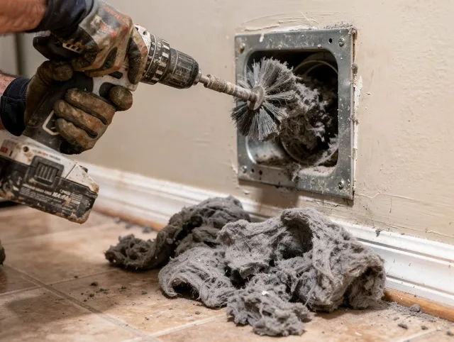 Certified Avon Dryer Vent Cleaning technician performing dryer vent cleaning in Avon